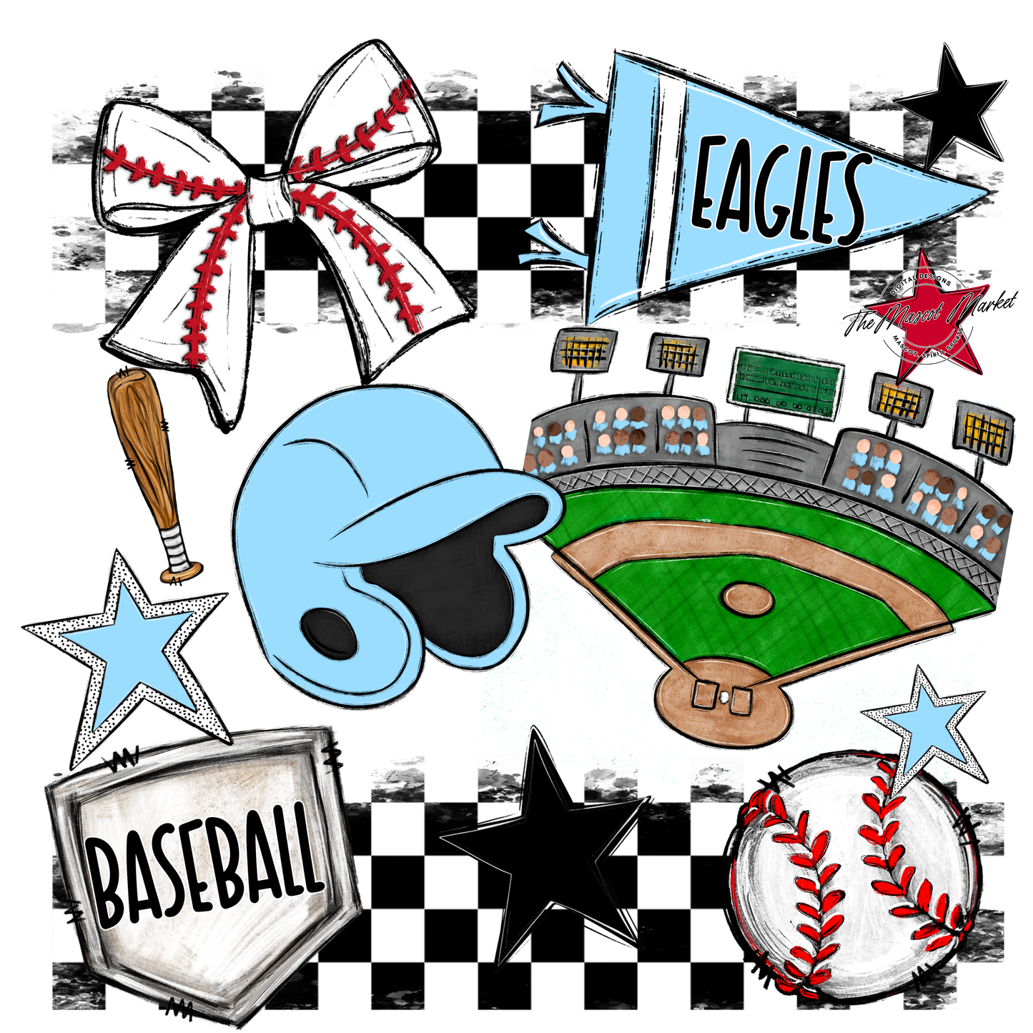 Eagles Baseball Checkers Design-Columbia Blue