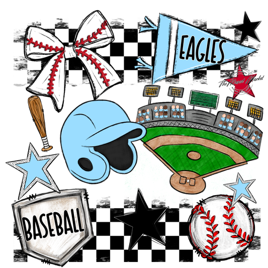 Eagles Baseball Checkers Design-Columbia Blue