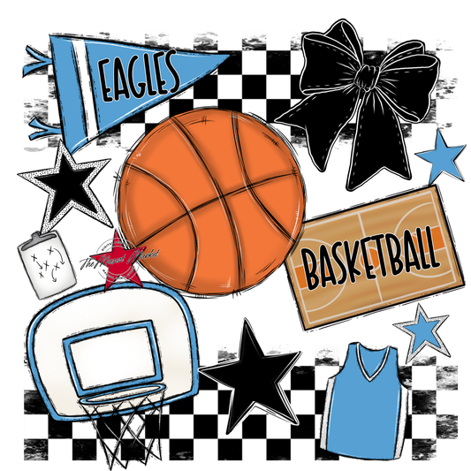 Eagles Basketball Checkers Design-Carolina Blue