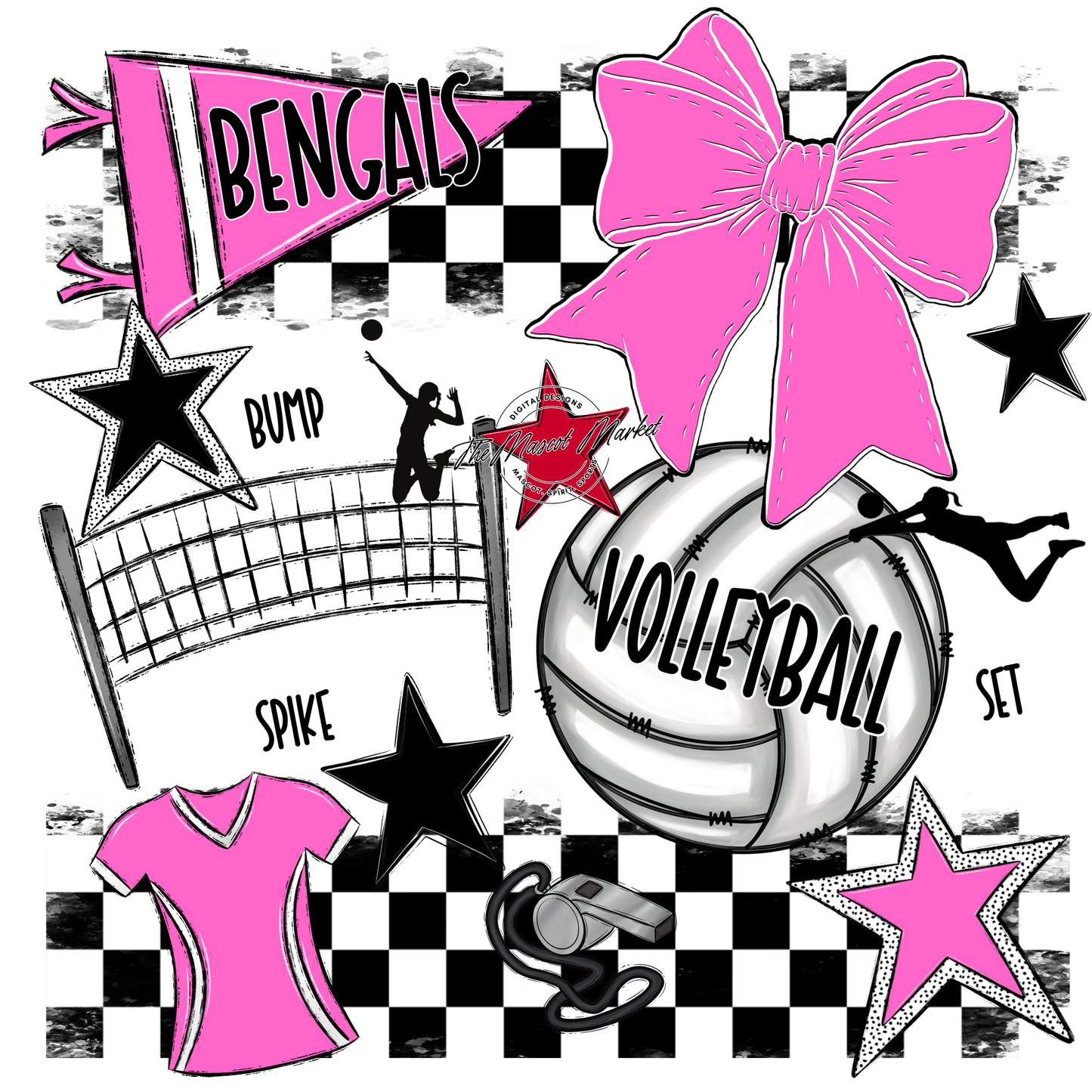 Bengals Volleyball Checkers Design-Baby Pink