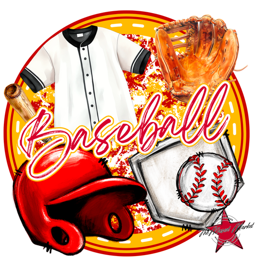 Circle Baseball Design-Red-Yellow
