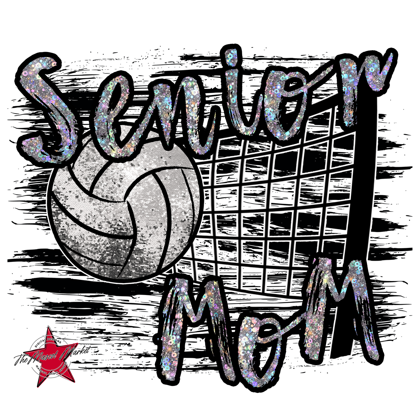 Senior Mom Volleyball Game Day w Net-Silver