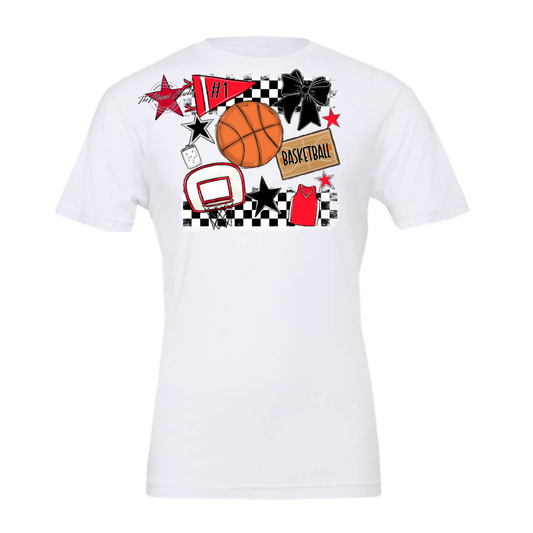 Basketball Checkers Spirit Design-Bright Red