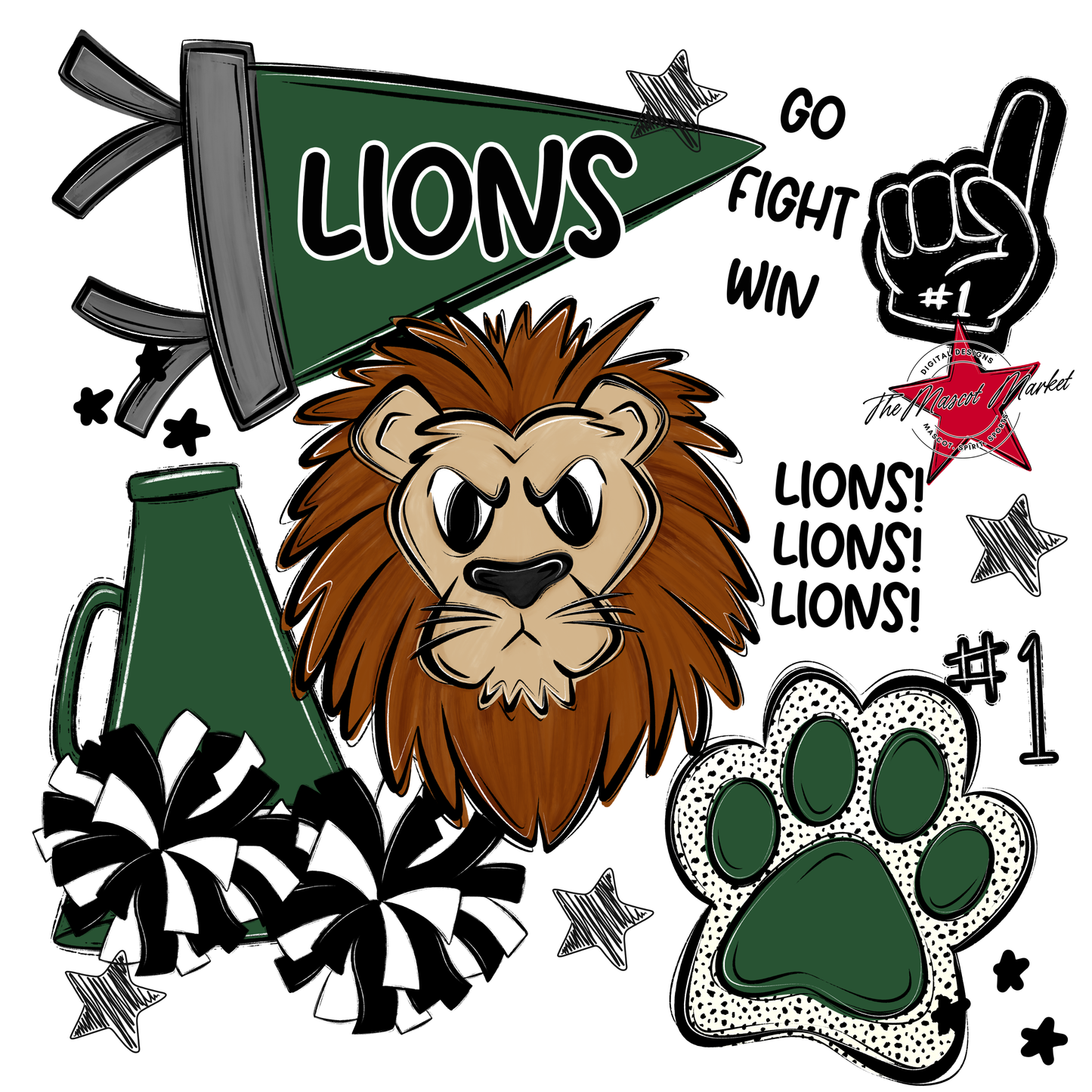 Lions Mixed Mascot Spirit Design-Green