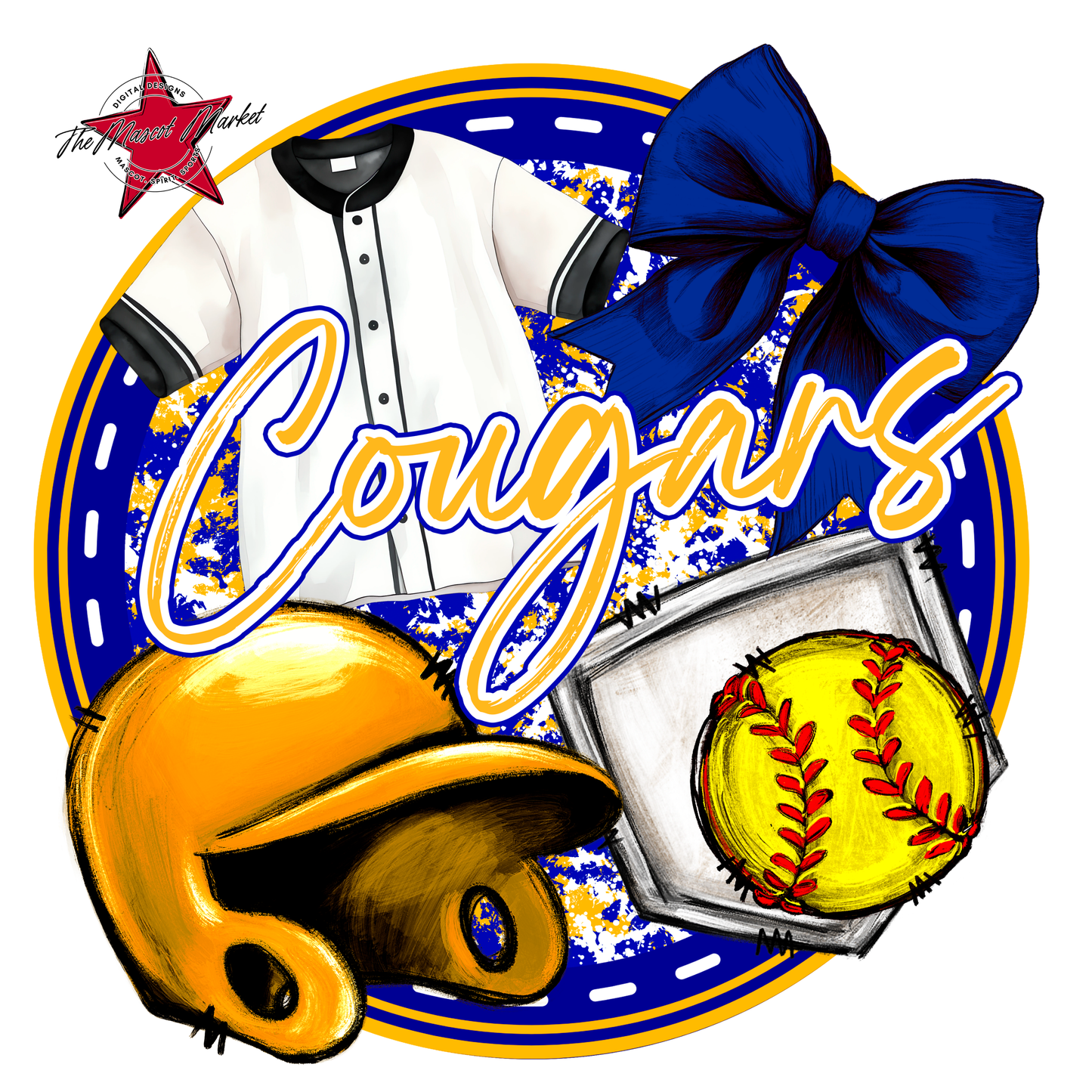 Cougars Circle Softball Design-Blue-Yellow