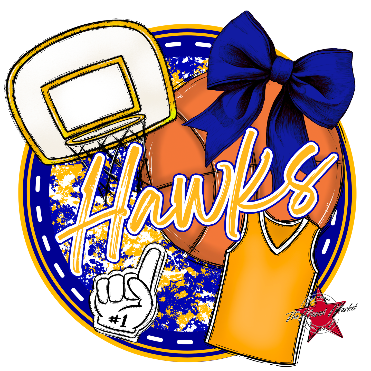 Hawks Circle Basketball Design-Blue-Yellow