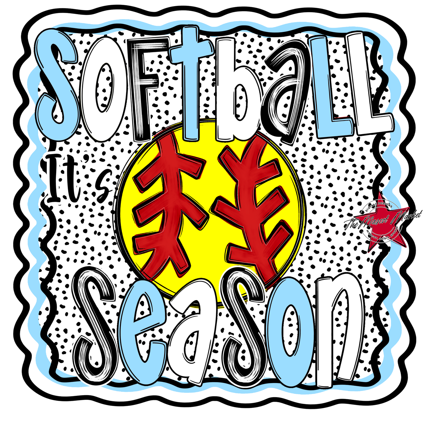 It's Softball Season Dot Design-Columbia Blue