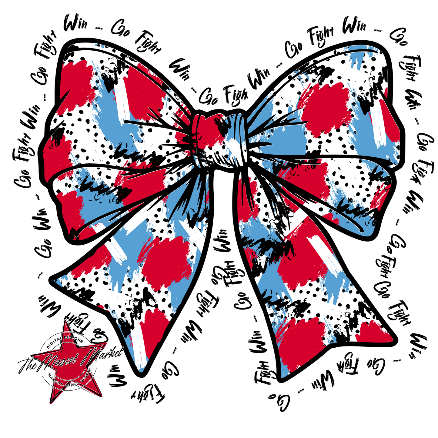 Go, Fight, Win, Splatter Bow Design-Carolina Blue-Red