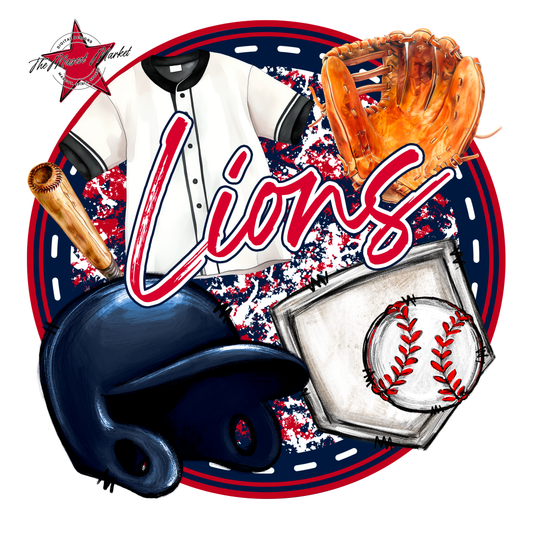Lions Circle Baseball Design-Navy-Red
