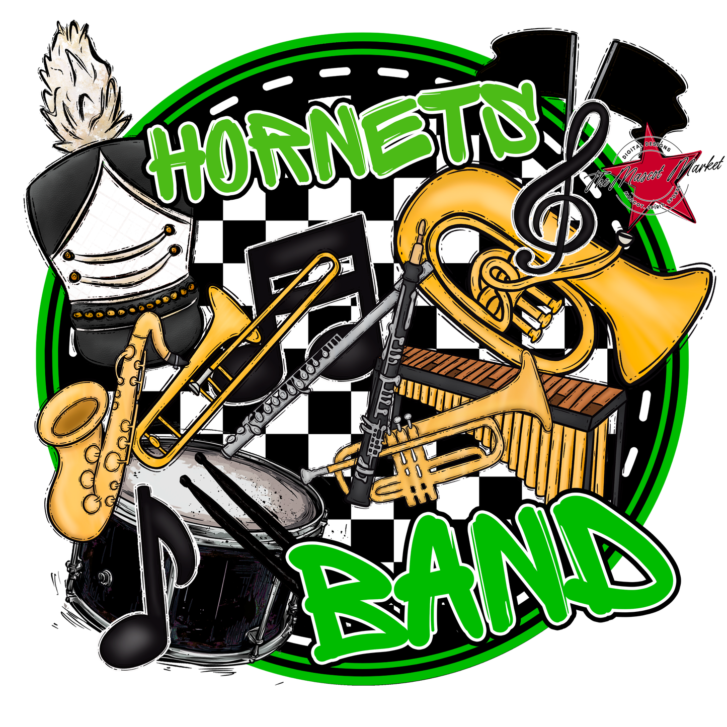 Hornets Circle Band Design-Bright Green