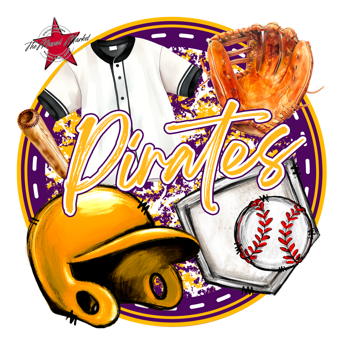 Pirates Circle Baseball Design-Purple-Yellow