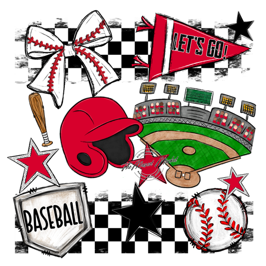 Baseball Checkers Spirit Design-Red