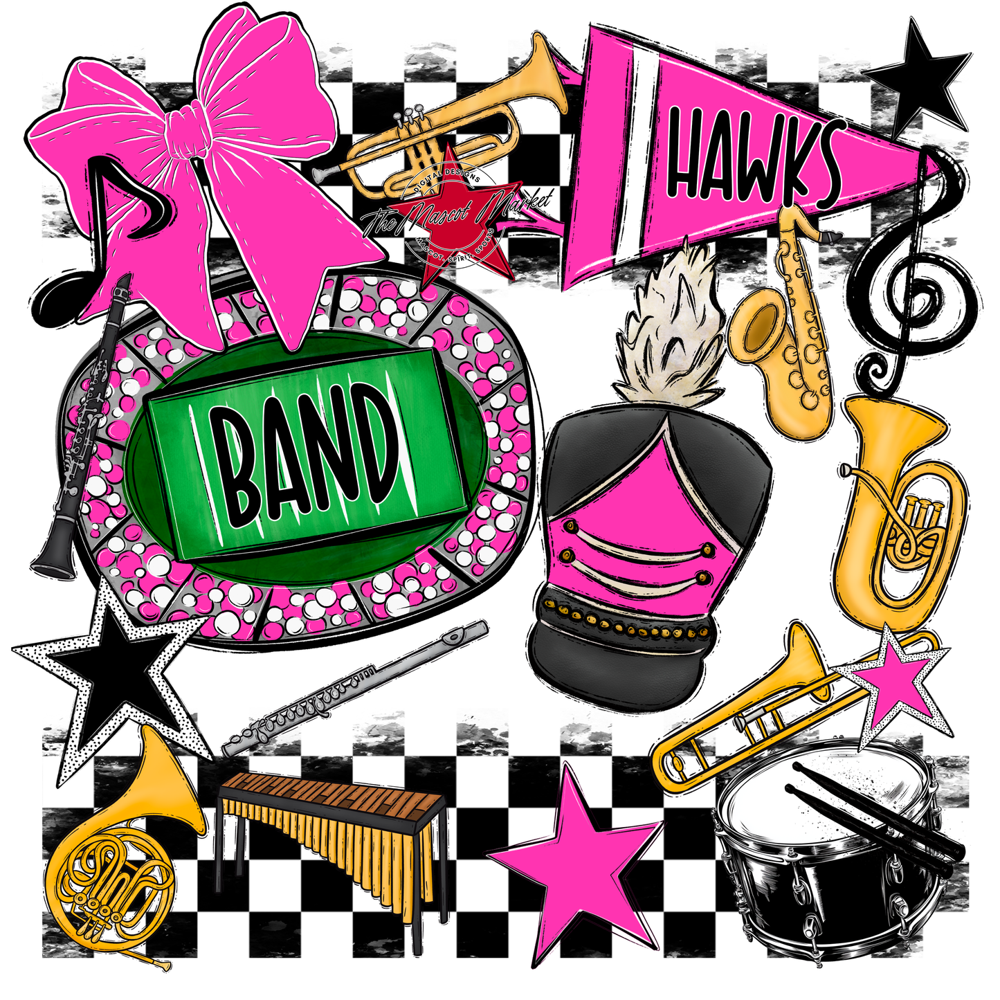 Hawks Checkers Band Spirit Design-Pink