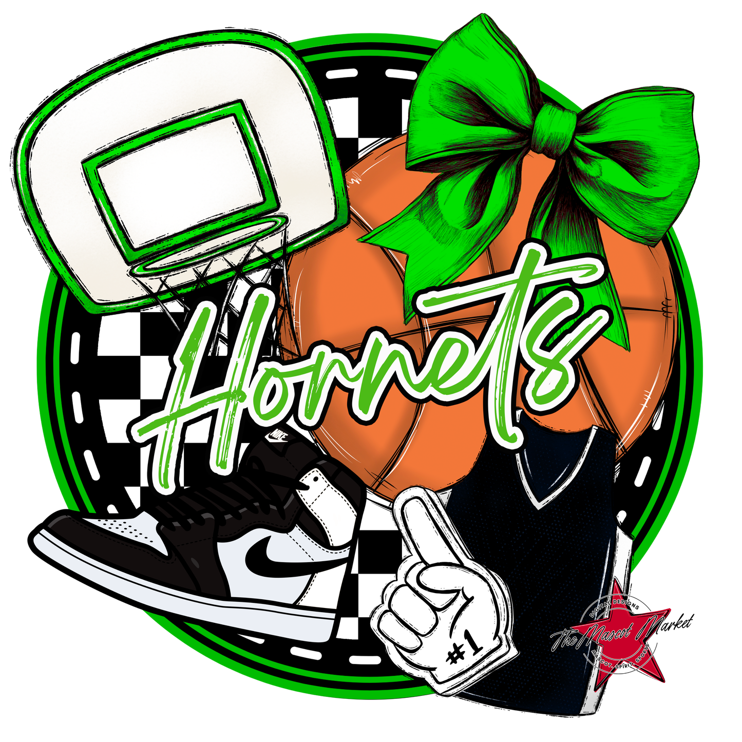 Hornets Circle Basketball Design-Bright Green