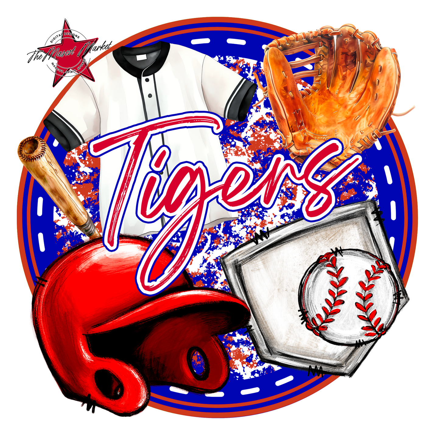 Tigers Circle Baseball Design-Blue-Red