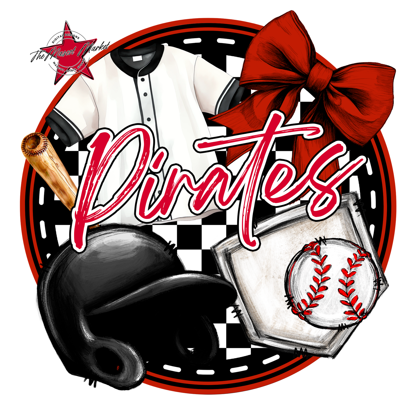 Pirates Circle Baseball Design-Red