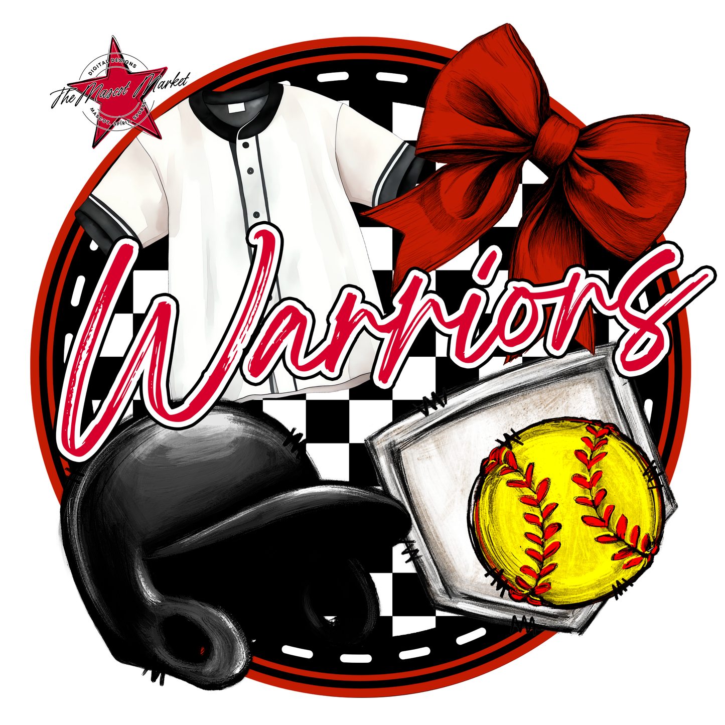 Warriors Circle Softball Design-Red