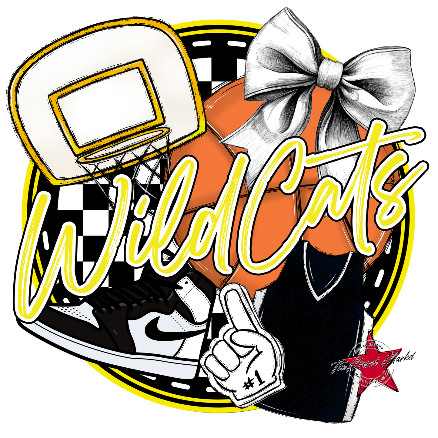 Wildcats Circle Basketball Design-Bright Yellow