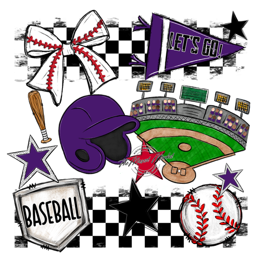Baseball Checkers Spirit Design-Purple