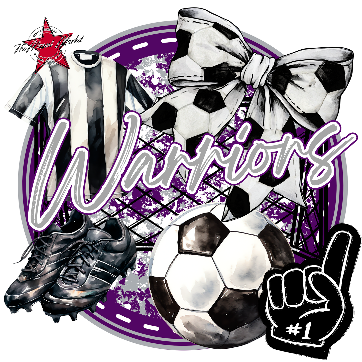 Warriors Circle Soccer Design-Purple-Grey