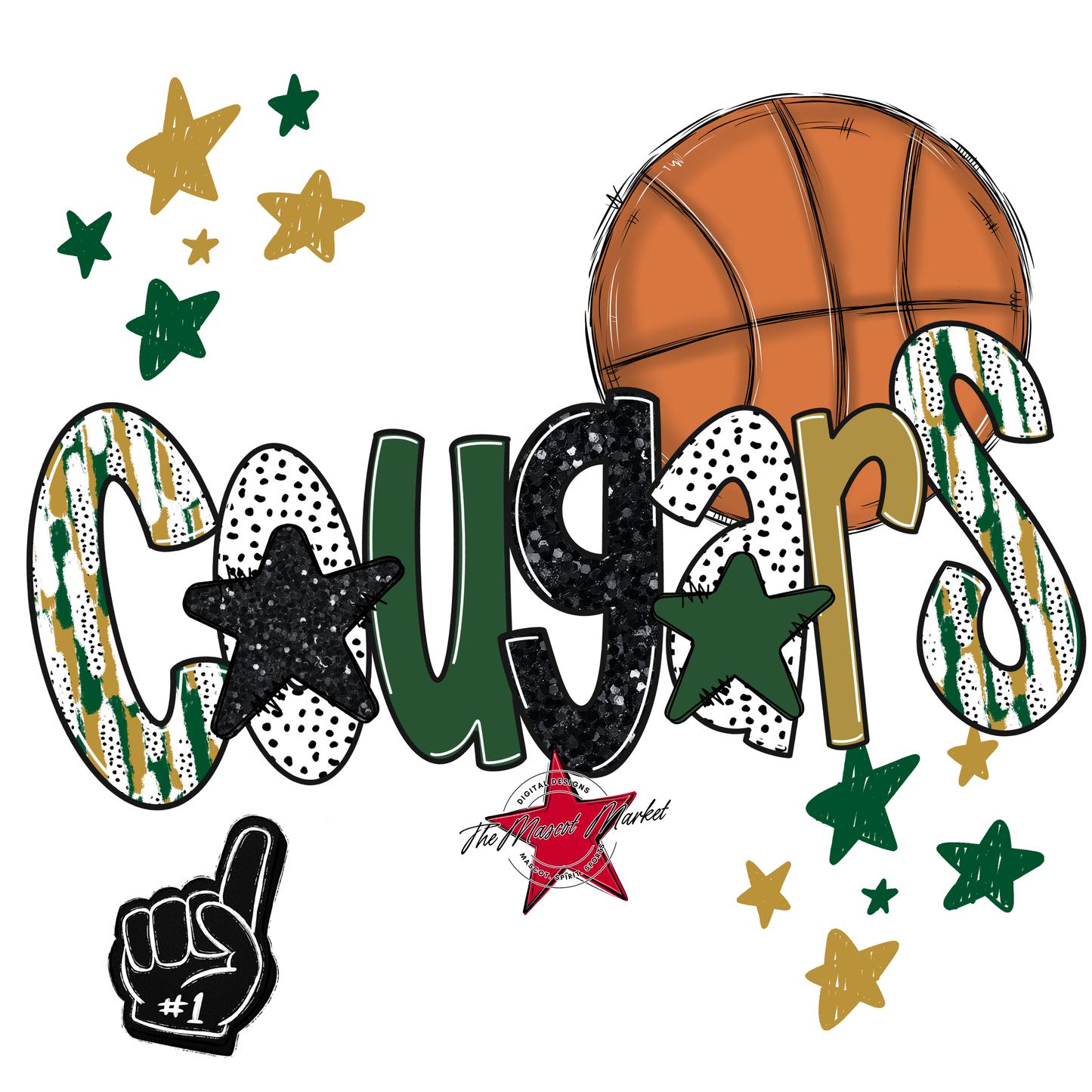 Cougars Basketball Scrape-Green-Gold