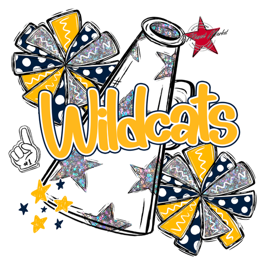 Wildcats Alpha Megaphone Design-Navy-Yellow