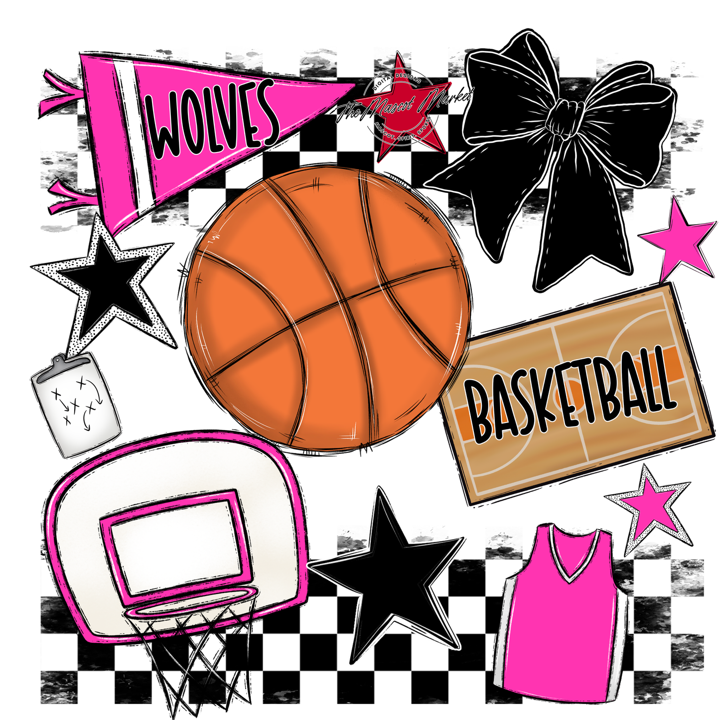 Wolves Checkers Basketball Spirit Design-Pink