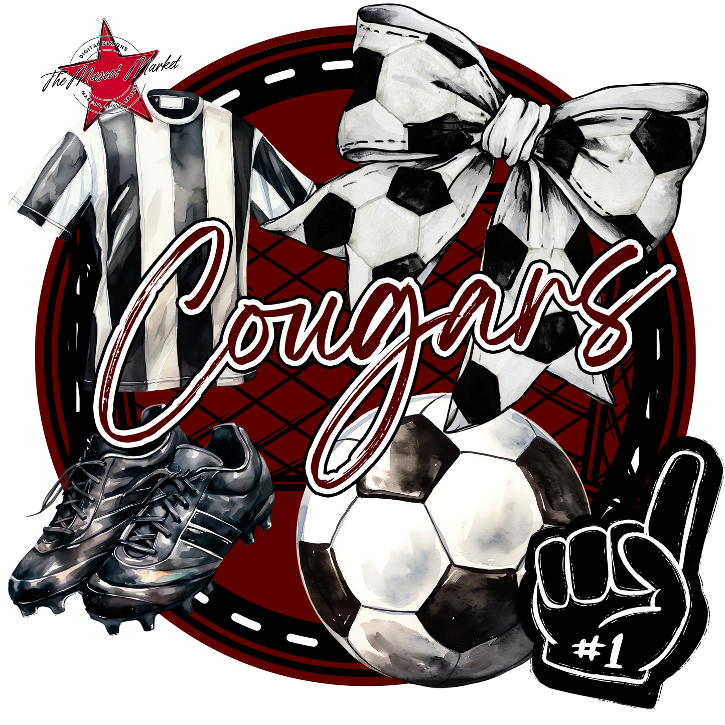Cougars Circle Soccer Design-Maroon