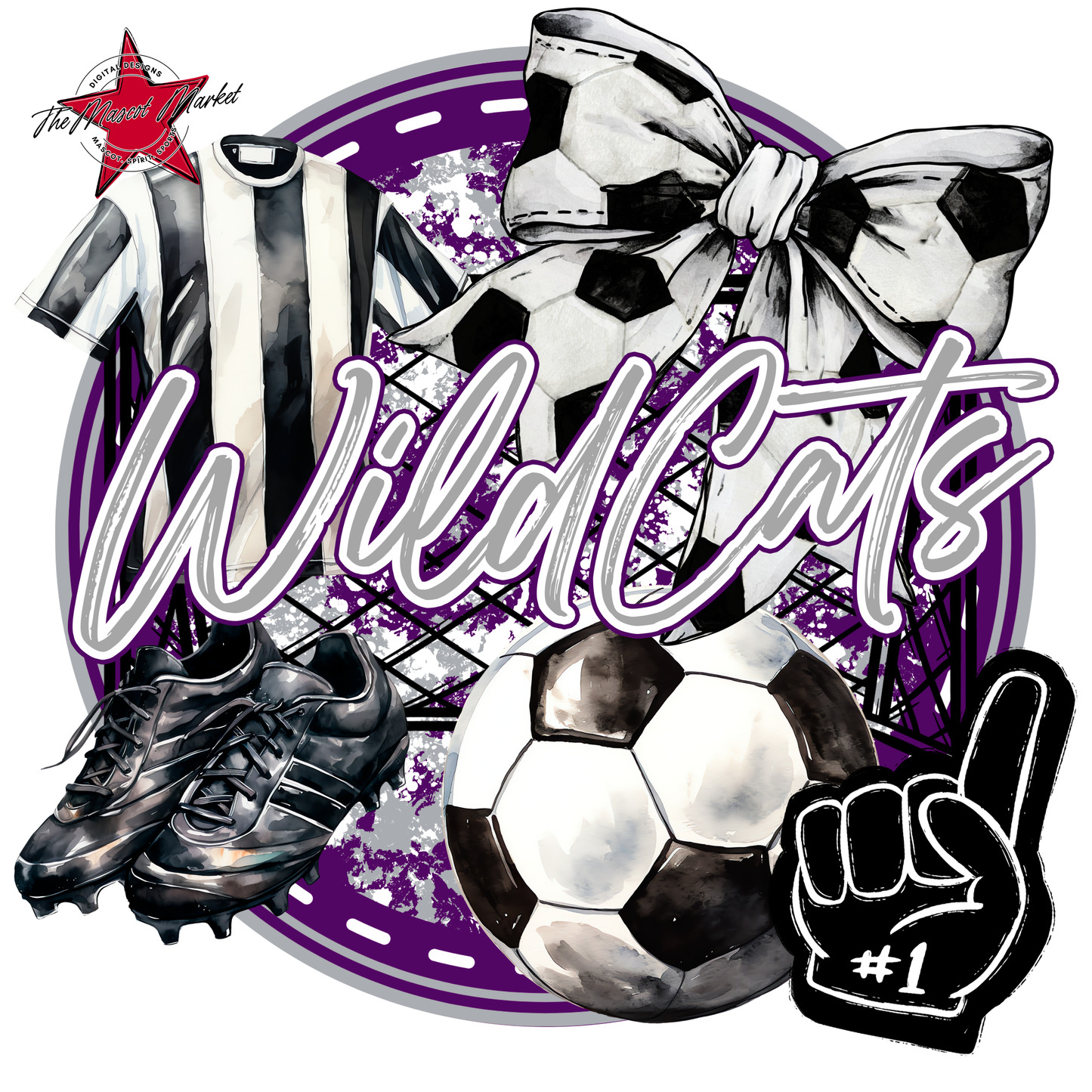 Wildcats Circle Soccer Design-Purple-Grey