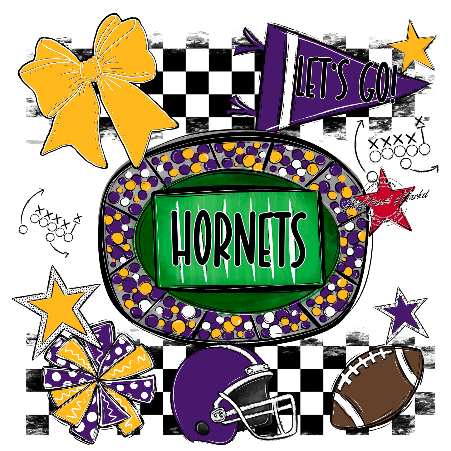 Hornets Checkers Spirit Design-Purple-Yellow