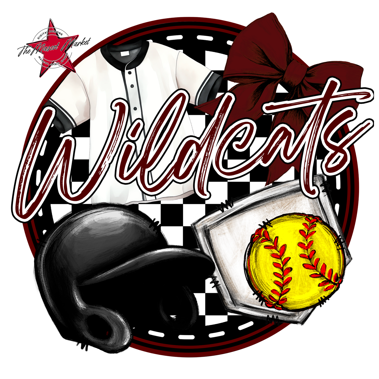 Wildcats Circle Softball Design-Maroon