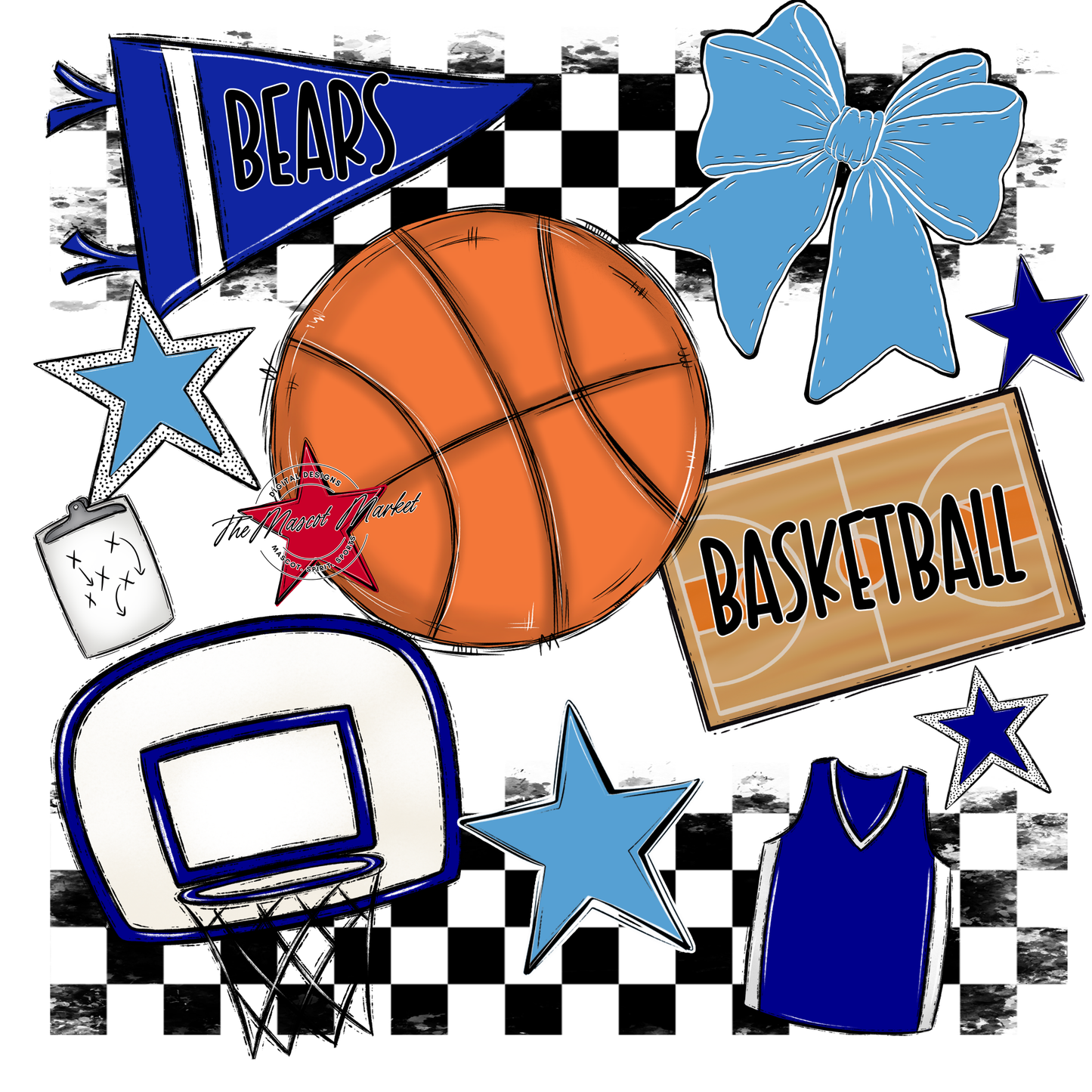 Bears Basketball Checkers Design-Blue-Carolina Blue