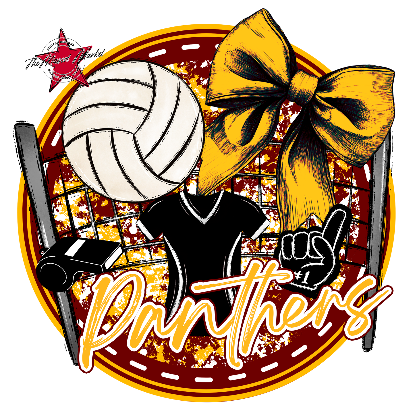 Panthers Circle Volleyball Design-Maroon-Yellow