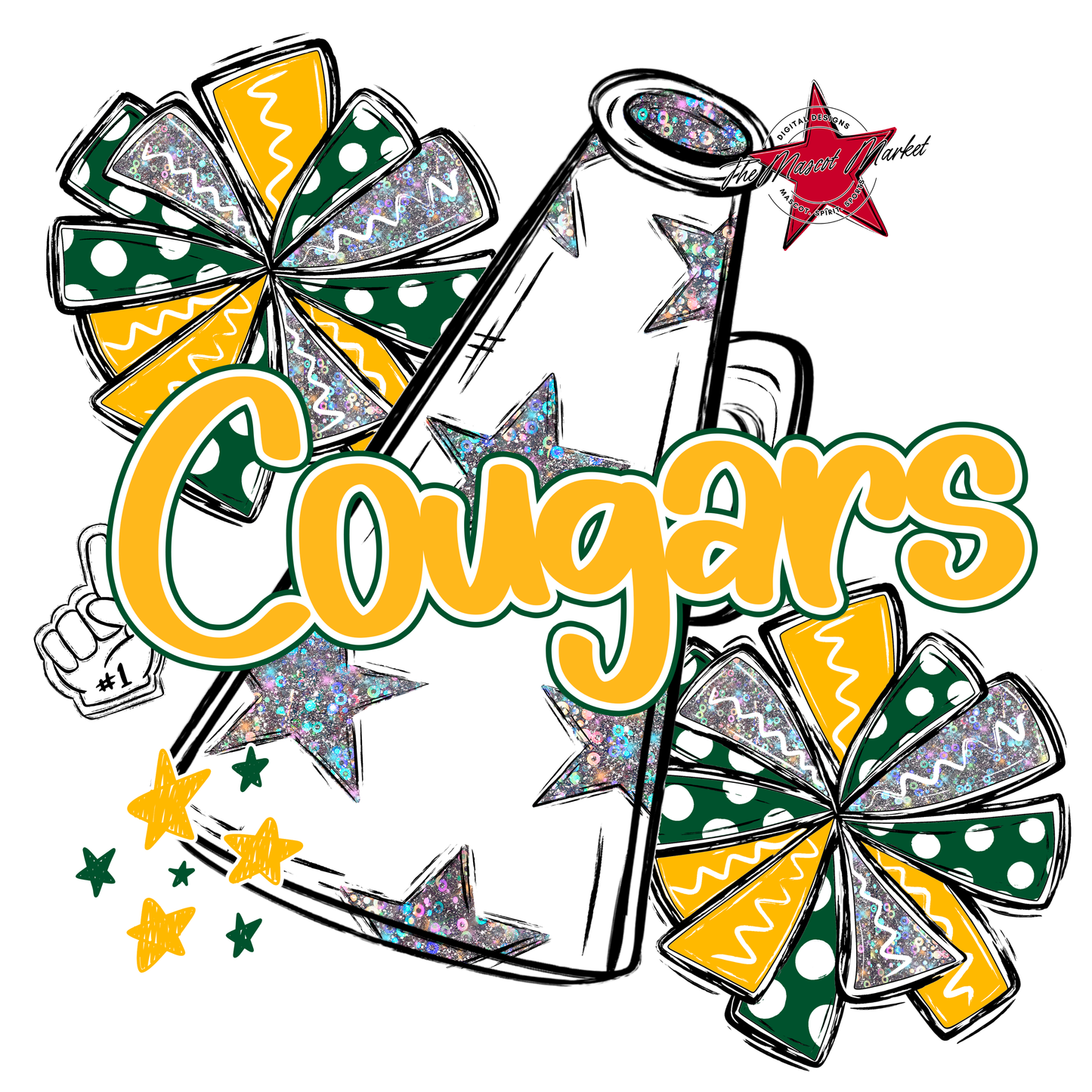 Cougars Alpha Megaphone Design-Green-Yellow