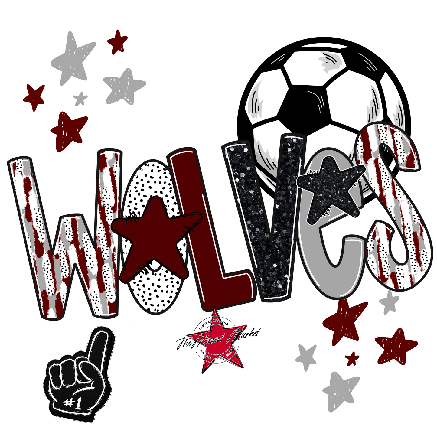 Wolves Soccer Scrape-Maroon-Grey