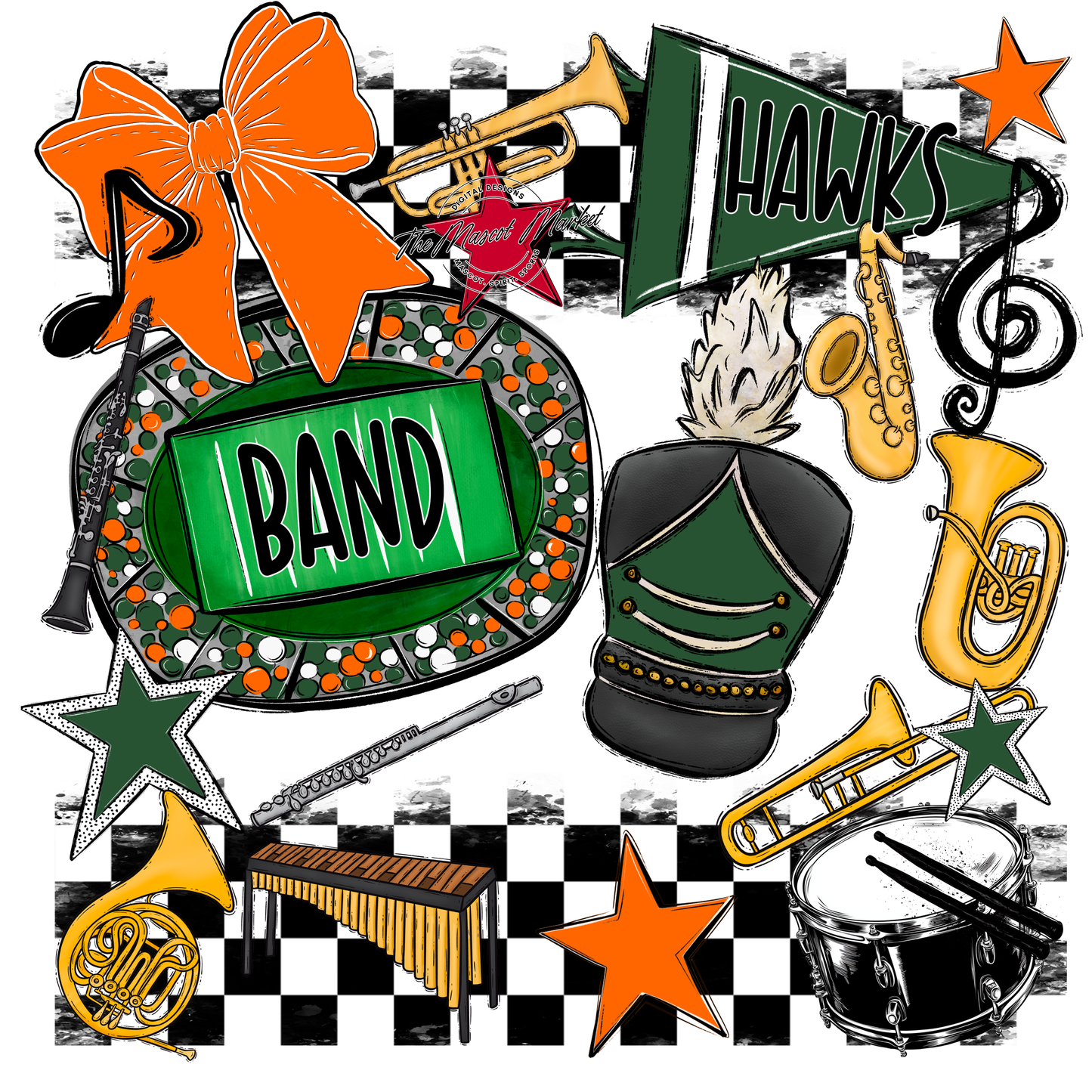 Hawks Checkers Band Spirit Design-Green-Orange