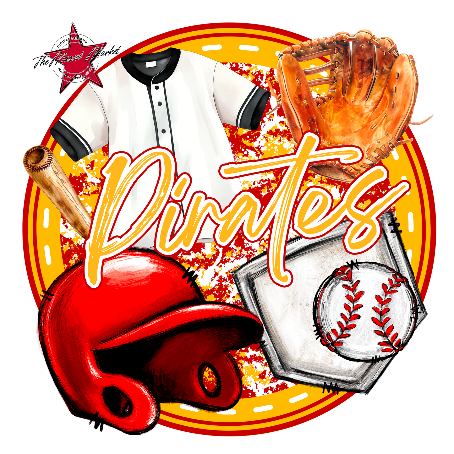 Pirates Circle Baseball Design-Red-Yellow