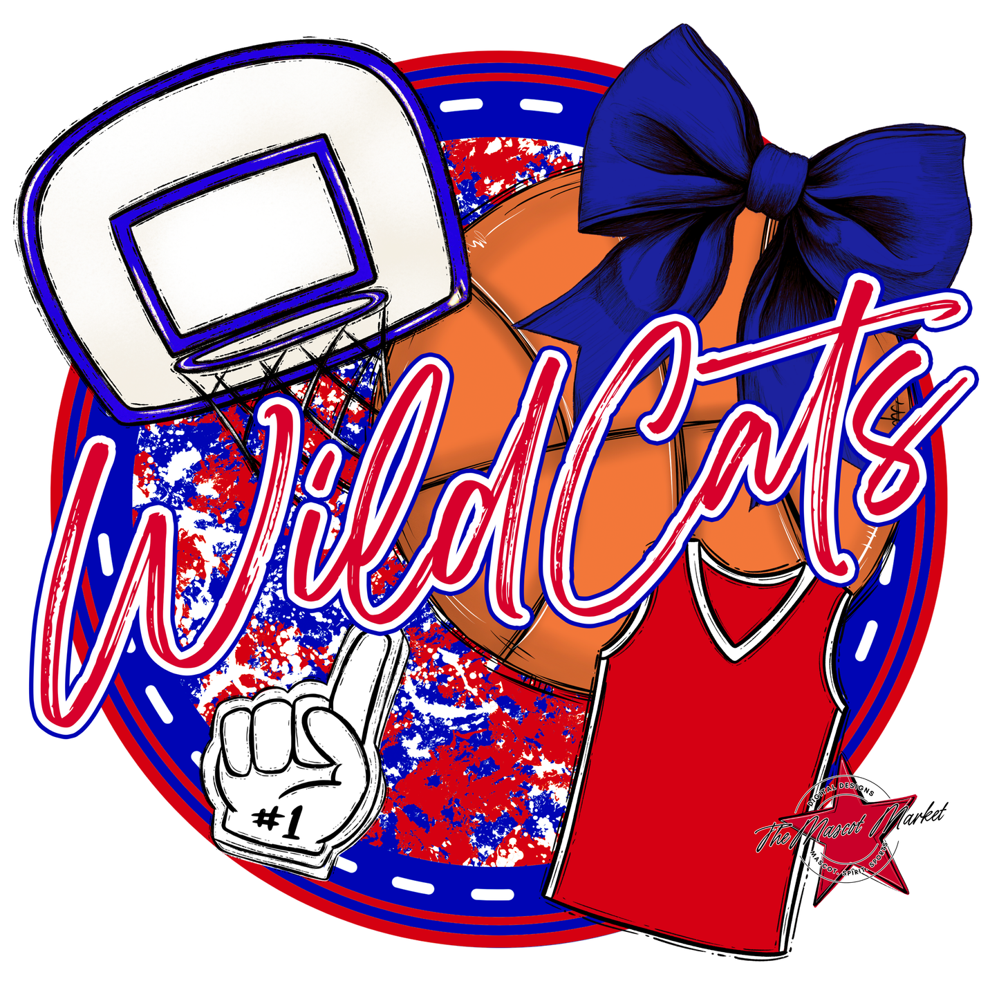 Wildcats Circle Basketball Design-Blue-Red