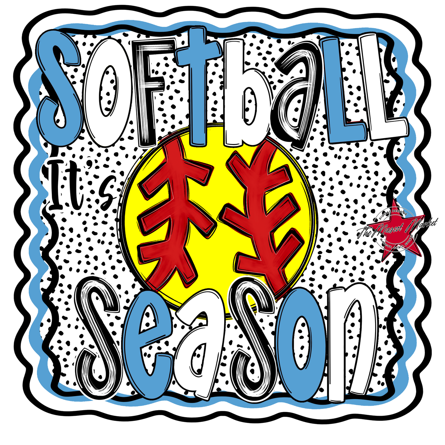 It's Softball Season Dot Design-Carolina Blue