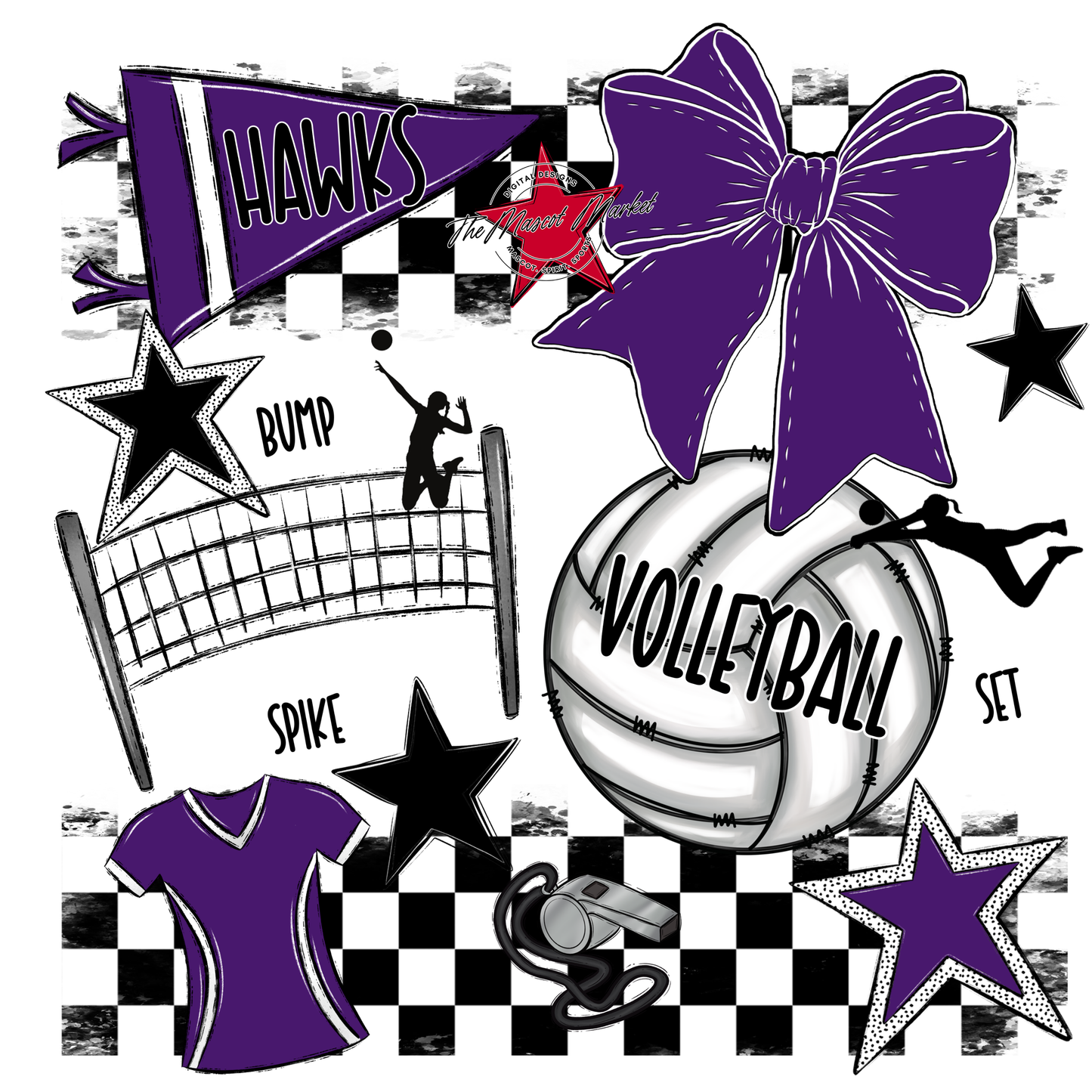 Hawks Checkers Volleyball Spirit Design-Purple