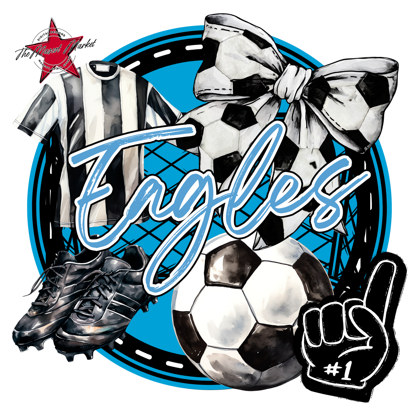 Eagles Circle Soccer Design-Carolina Blue
