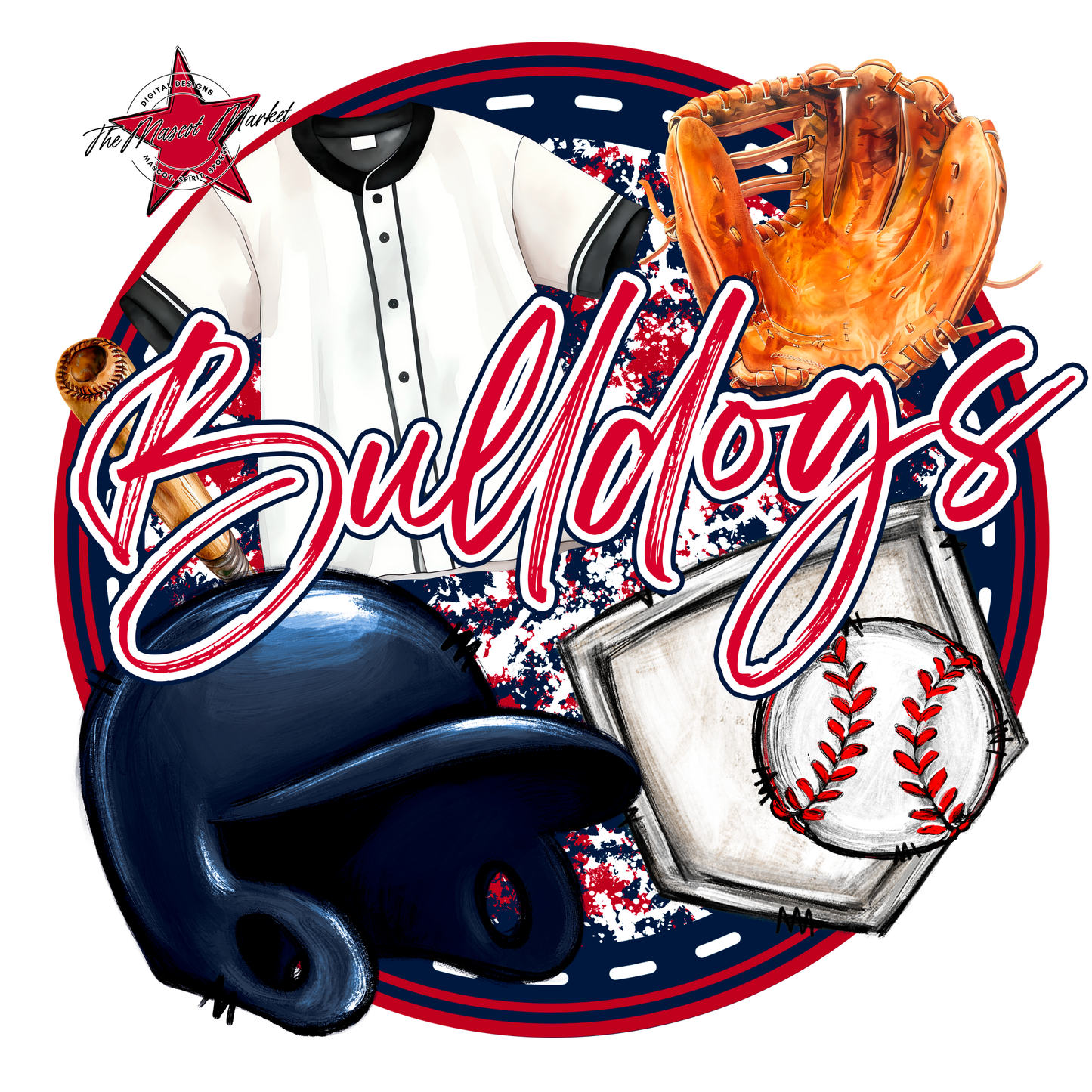 Bulldogs Circle Baseball Design-Navy-Red