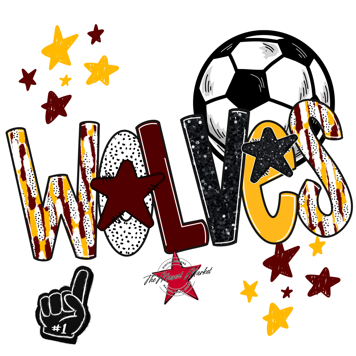 Wolves Soccer Scrape-Maroon-Yellow