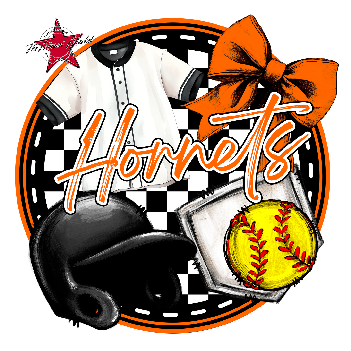 Hornets Circle Softball Design-Orange