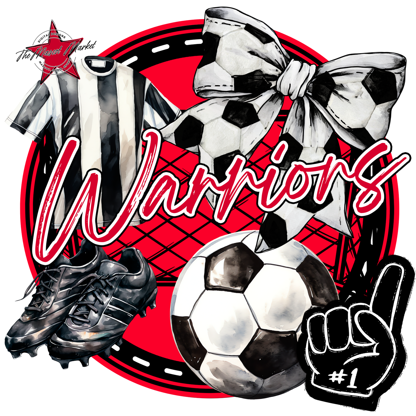 Warriors Circle Soccer Design-Red