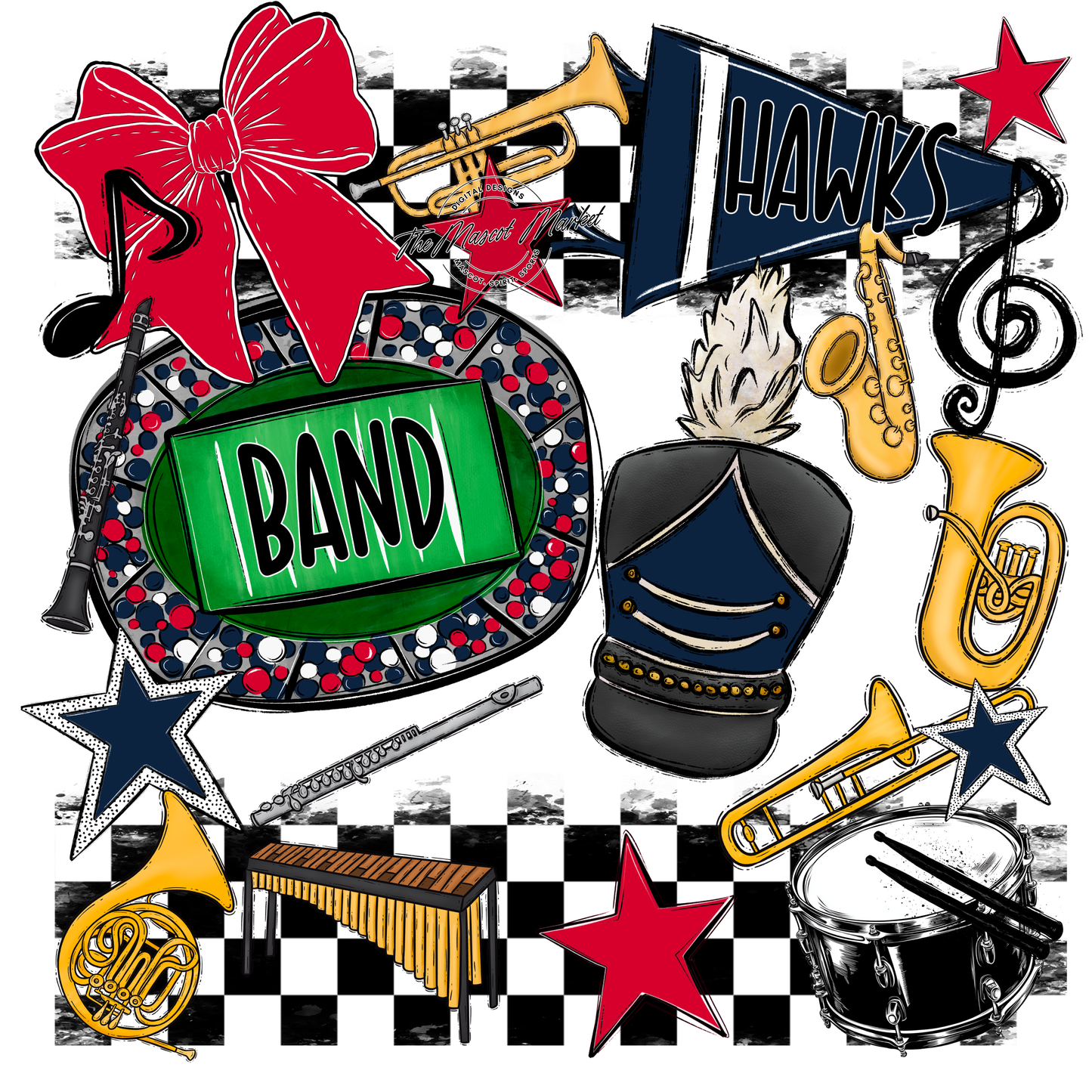 Hawks Checkers Band Spirit Design-Navy-Red
