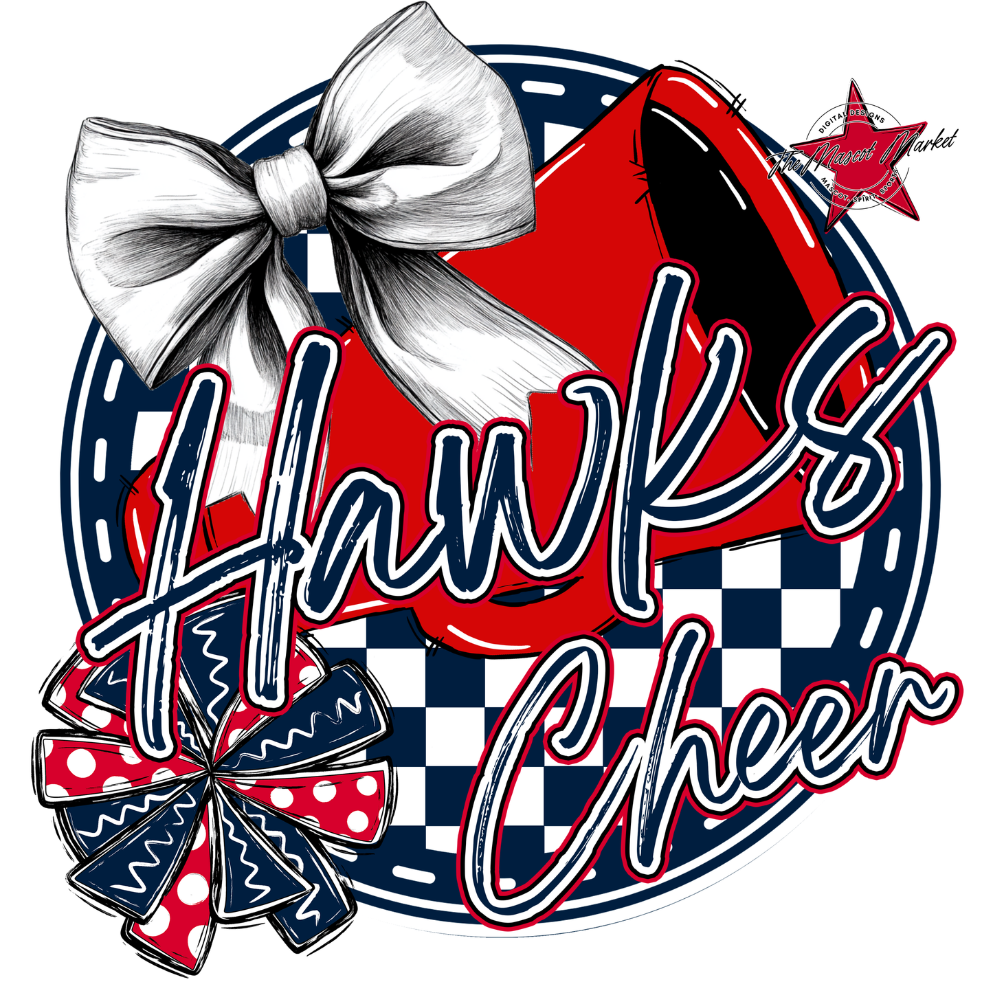 Hawks Circle Cheer Design-Navy-Red
