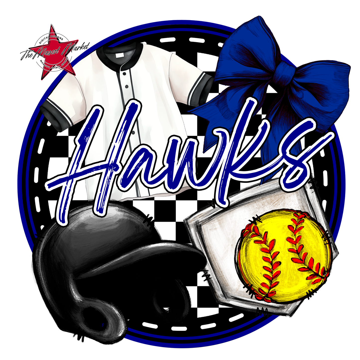 Hawks Circle Softball Design-Blue