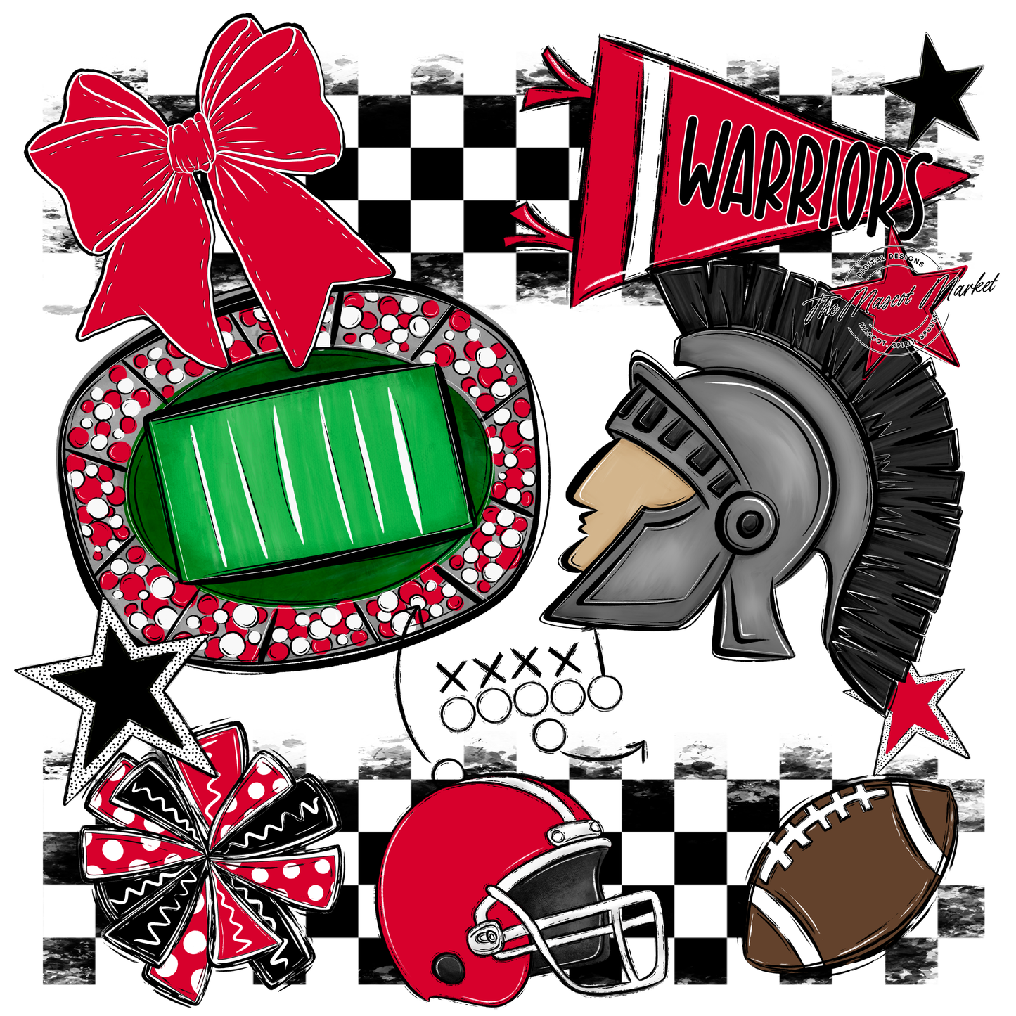 Warriors Checkers Mascot Spirit Design-Red