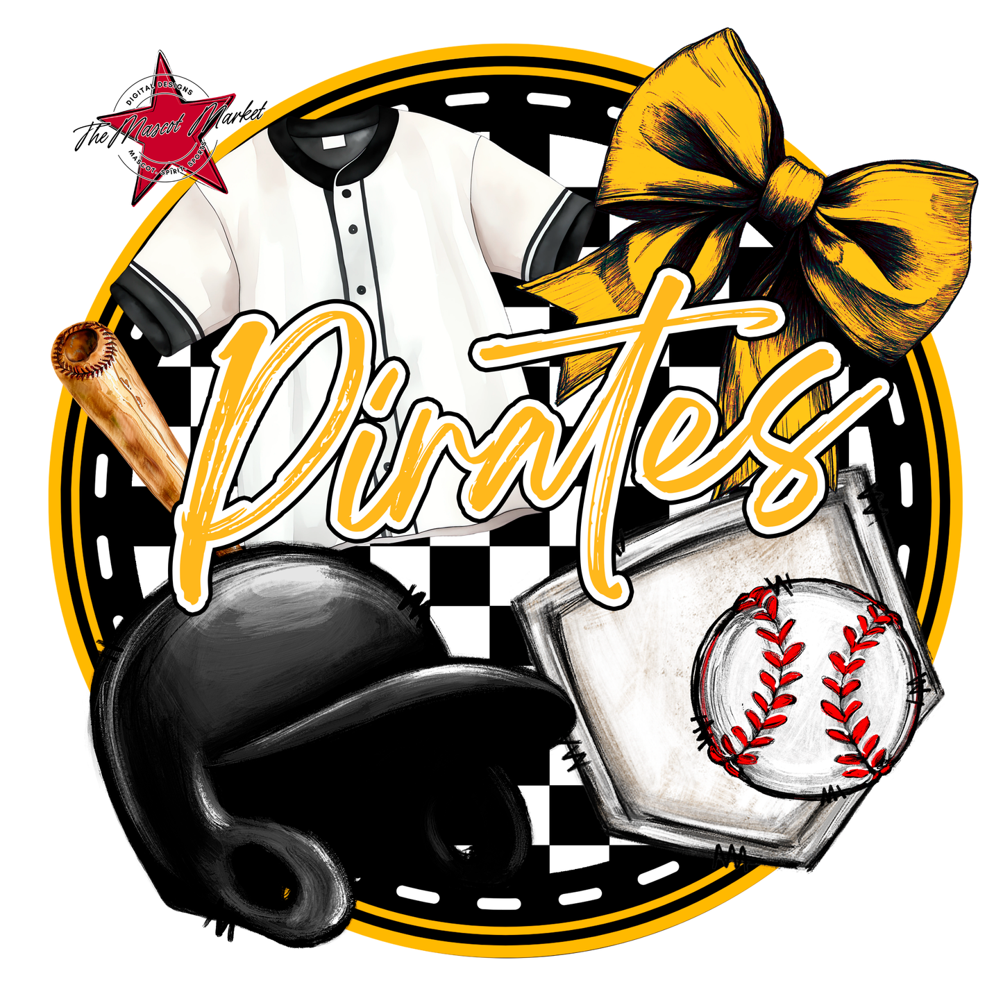 Pirates Circle Baseball Design-Yellow